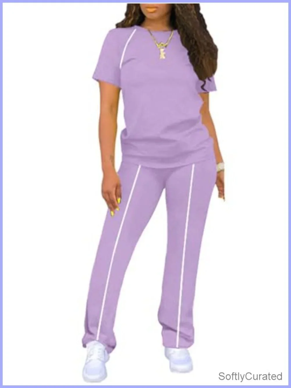Women 2 Piece Loungewear Striped Tracksuit Short Sleeve